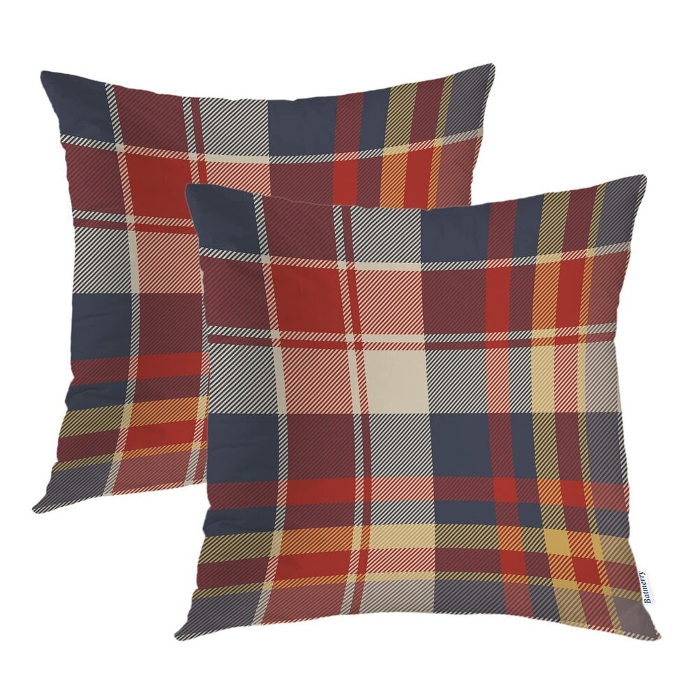 5536 Red Blue Abstract Plaid Throw Pillow Covers,Tartan Plaids Traditional